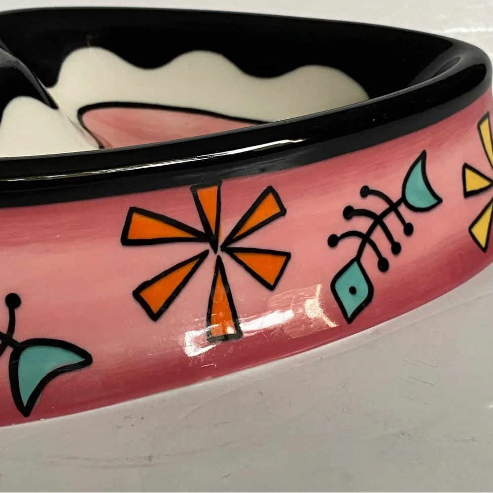 Heart Shaped Cat Bowl Food Pink Ceramic Fish Bones Hand Painted Karherine’s Coll